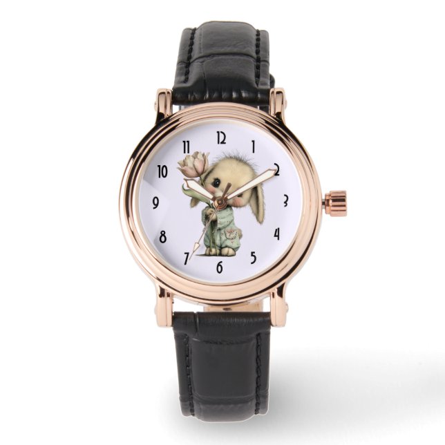 Montre Lapin mignon tenant une Tulipe (Recto)