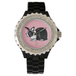 Montre Lapin néerlandais noir et blanc avec la