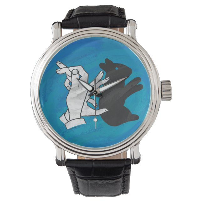Montre Lapin ombre sur fond bleu (devant)