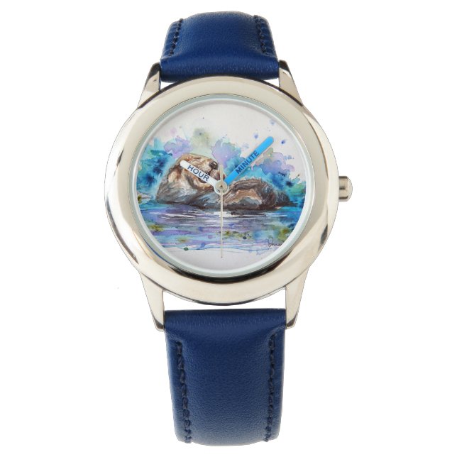 Montre Lauger la loutre aquarelle art enfants (devant)