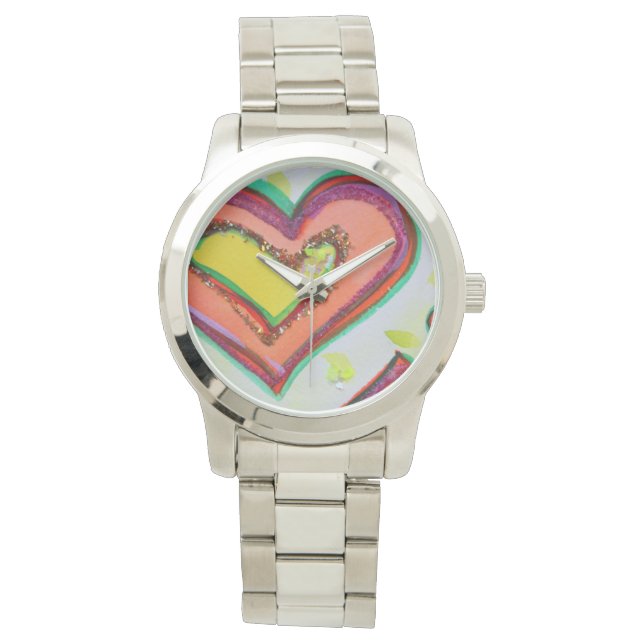 Montre Laugh Hearts Deux Coeurs Colorful Art Custom Watch (devant)