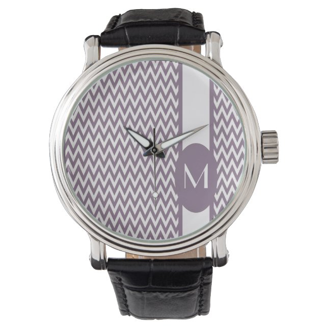 Montre Lavender Elegant Chevron Design avec monogramme (devant)