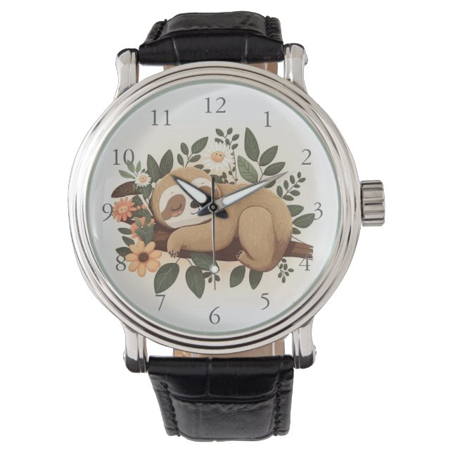 Montre Lazy sloth sleeping on a branch cartoon            (devant)