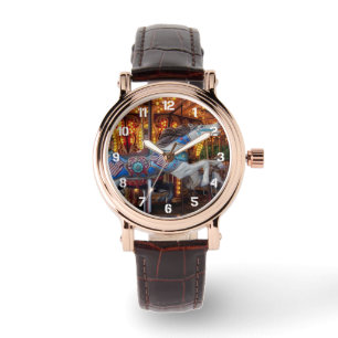 Montre Le cheval de carrousel et joyeux colorés vont ron