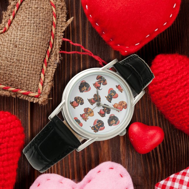 Montre Le coeur de chien de Valentine Dachshund (Valentine Dachshund dog heart Watch)