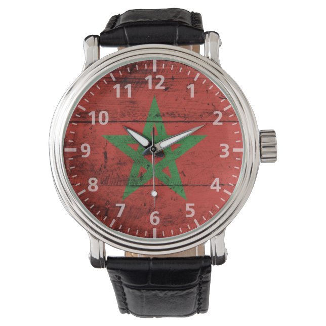 Montre Le drapeau marocain sur le vieux grain de bois (devant)