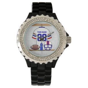 Montre Le football bleu rouge blanc personnalisé Jersey