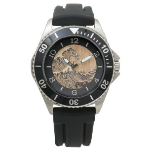 Montre Le grand Hokusai Vague Bamboo Bois Dial