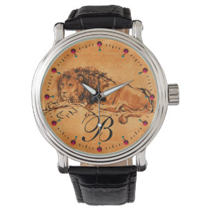 Montre LE LION DU CAP MENANT VERS LE BAS, Monogramme jaun