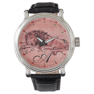 Montre LE LION DU CAP MENANT VERS LE BAS, Monogramme rose