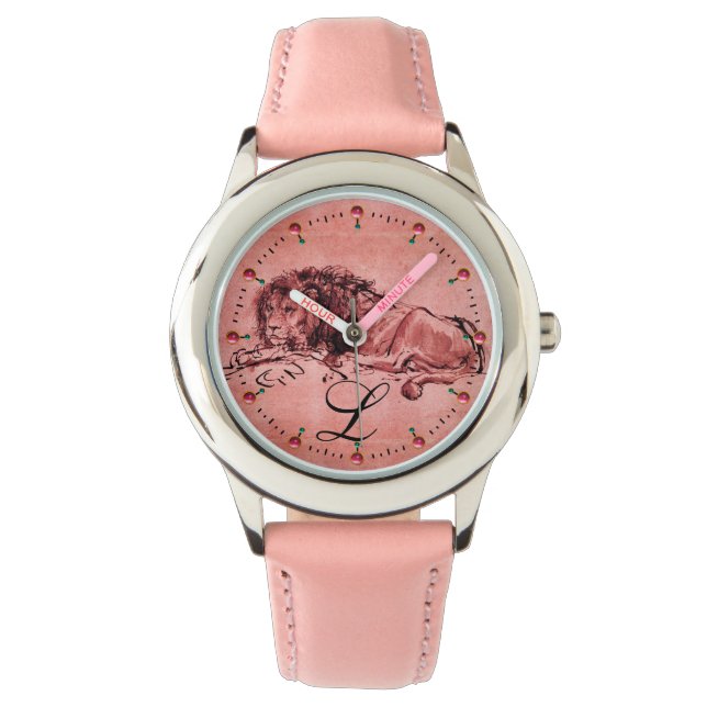 Montre LE LION DU CAP MENANT VERS LE BAS, Monogramme roug (devant)