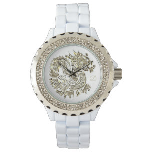 Montre Le logo d'or de dragon ajoutent le monogramme