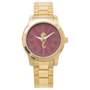 Montre Le monogramme d'hippocampe d'or personnalisent