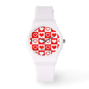 Montre Le Motif à plaid des Coeurs rouges Thunder_Cove