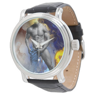 Montre le physique d'homme musclé en nuances de gris de S