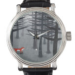 Montre Le renard et la forêt<br><div class="desc">Un renard rouge sauvage se dresse au milieu des pins dans une forêt sombre. Une peinture paysagère pour la faune,  la nature et les amoureux des animaux.</div>