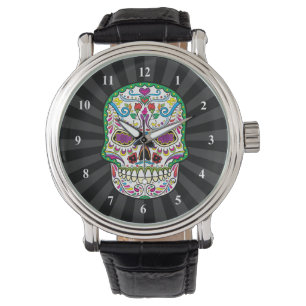 Montre Le tatouage vert fleurit des crânes de sucre