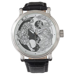 Montre Le tigre blanc contre le dragon vert au yin yang w