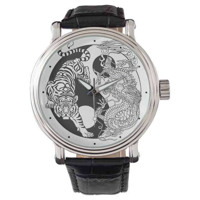 Montre Le tigre blanc contre le dragon vert au yin yang w (devant)