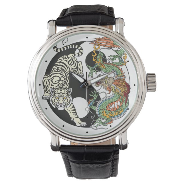 Montre Le tigre blanc contre le dragon vert au yin yang w (devant)