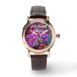 Montre Le Timing de Dieu est parfait Floral Abstrait rose