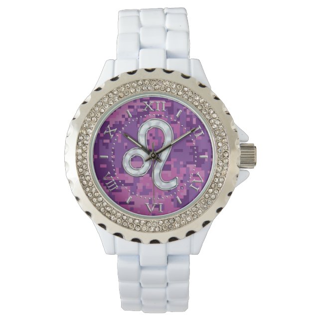 Montre Léo Connexion Fuchsia rose Cadran Camouflage (devant)