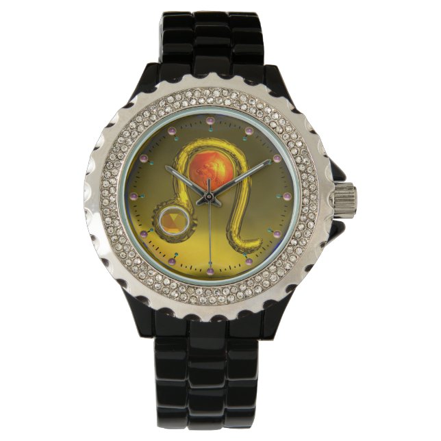 Montre LEO GOLD ZODIAC JEULE D'ANNIVERSAIRE, Jaune, Noir (devant)
