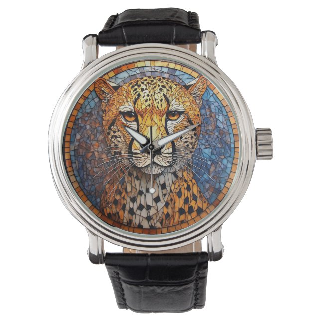 Montre Léopard aux couleurs vives et motifs complexes (devant)