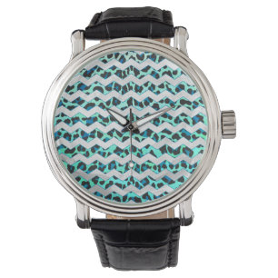 Montre Léopard noir et Turquoise