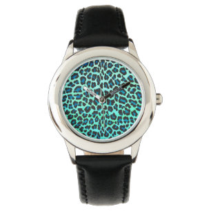 Montre Léopard noir et Turquoise