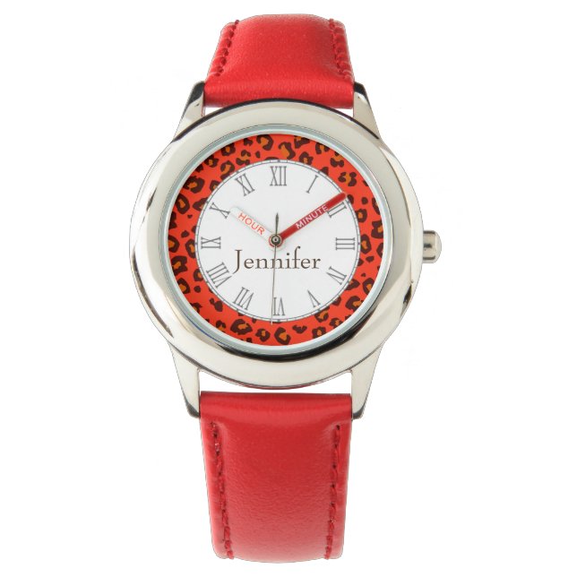 Montre Leopard poster de animal rouge nom bracelet (devant)