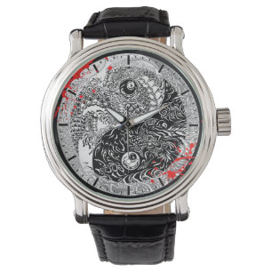 Montre Les dragons frais de Yin Yang d'éclaboussure de