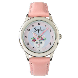 Montre Les filles adorent le chat floral Dessin et nom En