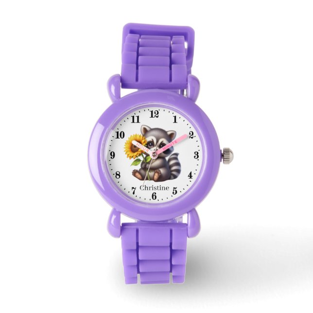Montre Les filles adorent raccoon ajouter le nom (Recto)