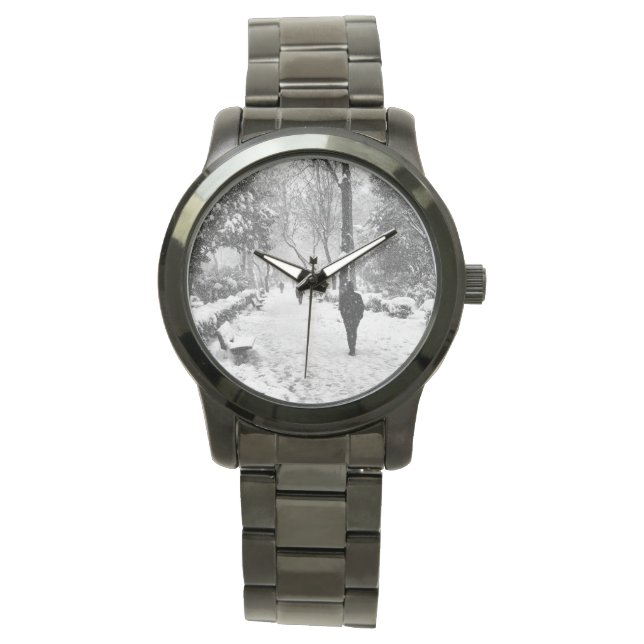 Montre Les gens dans le parc pendant la journée d'hiver (devant)