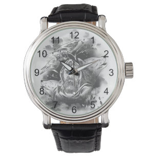 Montre Les loups d'Odin dessinés à la main