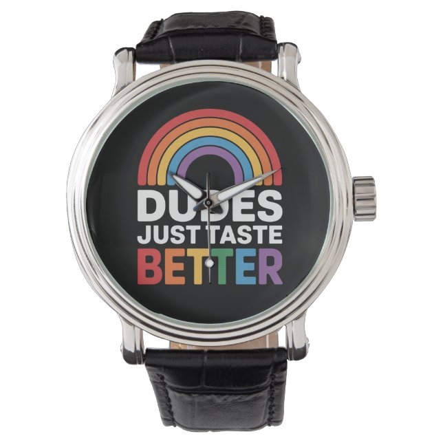 Montre Les mecs Goûtent Mieux Drôle Gay Rainbow LGBTQ (devant)