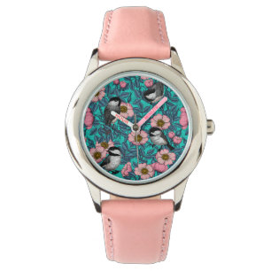 Montre Les poulets dans la nature rose, rose et bleu