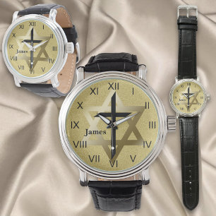 Montre L'étoile d'or de David avec Croix noire