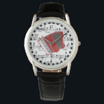 Montre Let's Polka, accordéon rouge sur partitions<br><div class="desc">Let's Polka— red accordéon on background of sheet music</div>