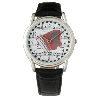 Montre Let's Polka, accordéon rouge sur partitions