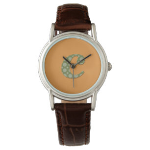 Montre Lettre C Monogramme Vert et Jaune