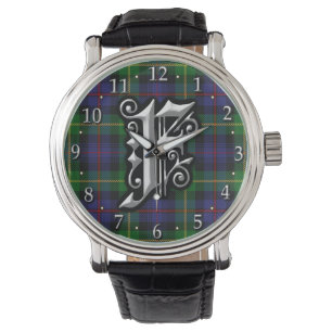 Montre Lettre Clan Farquharson F Monogramme Tartan