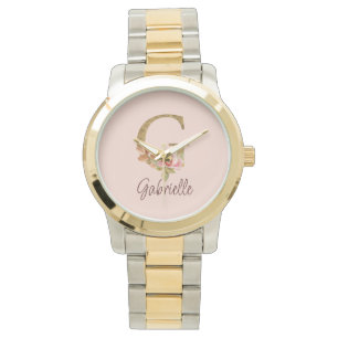 Montre Lettre de nom personnalisée G Roses roses blush fe