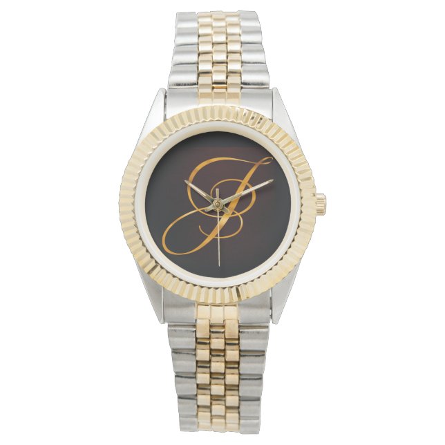 Montre Lettre d'or J en design vintage (devant)