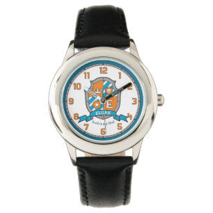 Montre lettre E nom Elijah crête lion orange enfants