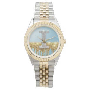 Montre Lettre I de luxe en diamant sur fond de paillettes