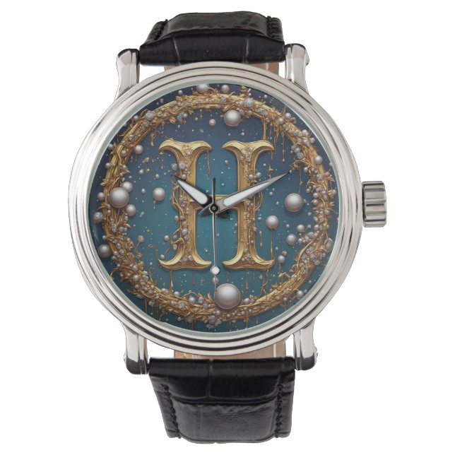 Montre Lettre initiale H en monogramme doré (devant)