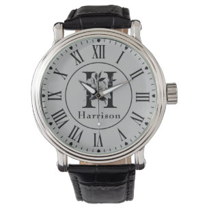 Montre LETTRE MONOGRAPHIQUE GRAY ET NOIR Floral H Personn