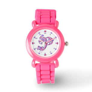Montre Lettre P rose monogramme personnalisé filles regar